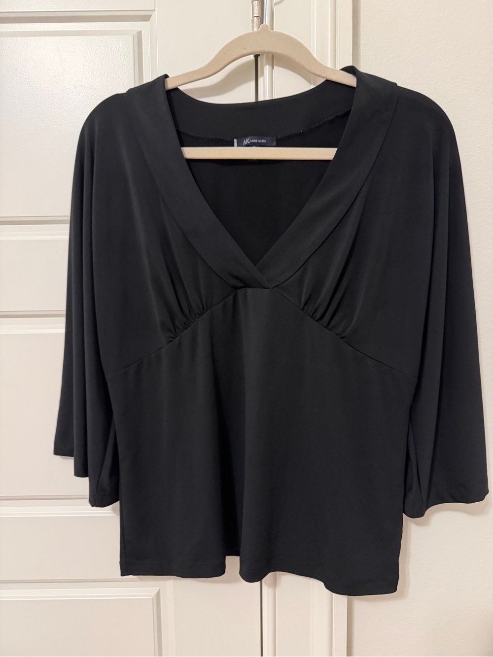 Anne Klein Black V-Neck Draped Blouse